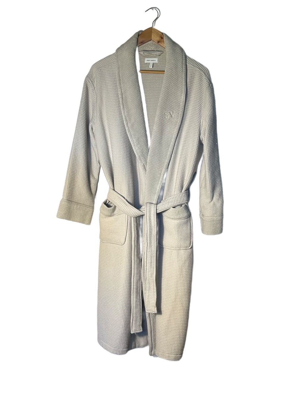 Cozy Earth Robe Size S Cream Waffle Waist Tie Pockets Monogrammed